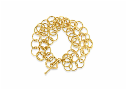 Gold Plated Womens Hollow Round Toggle Bracelet